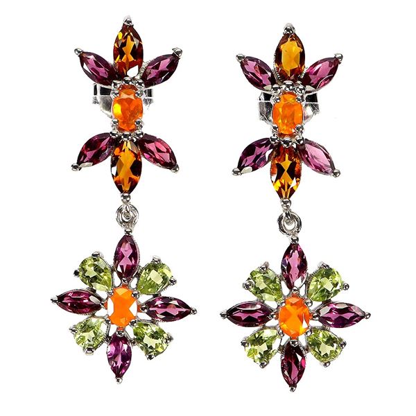 SUPERB MARQUISE CUT CITRINE AND ORANGE OPAL EARRINGS - IN 14K WHITE PLATED GOLD OVER 925 STERLING SI