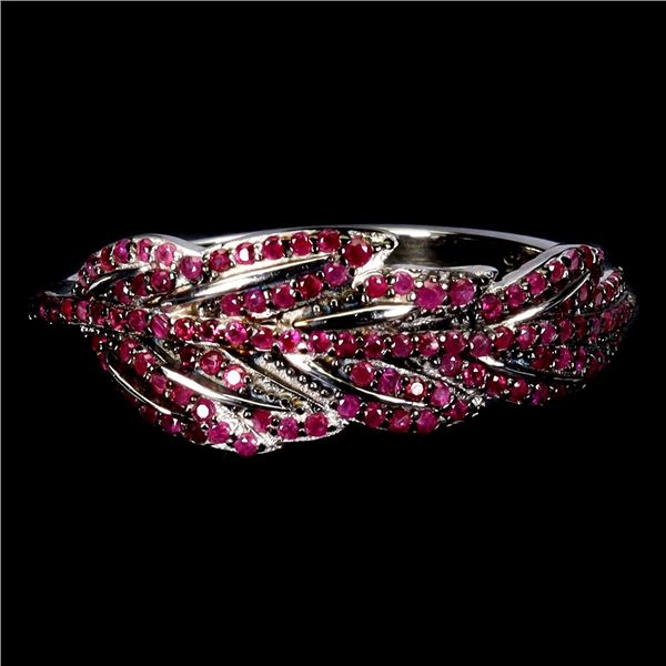 MYANMAR ROUND CUT RUBY RING 2-TONE BLACK RHODIUM AND IN 14K WHITE PLATED GOLD OVER 925 STERLING SILV