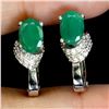 Image 2 : GOOD LOOKING 7x5 mm OVAL CUT EMERALD EARRINGS IN 14K WHITE PLATED GOLD OVER 925 STERLING SILVER - AP