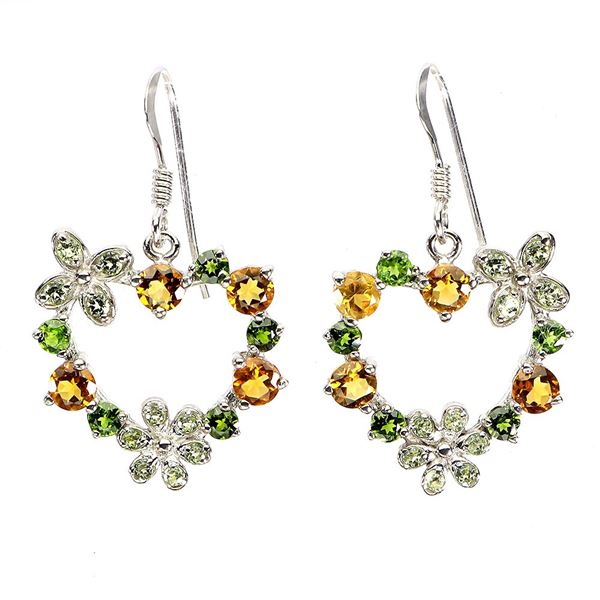CITRINE AND CHROME DIOPSIDE EARRINGS IN 14K YELLOW PLATED GOLD OVER 925 STERLING SILVER - APPRAISED 