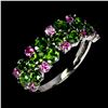 Image 2 : EXQUISITE CHROME DIOPSIDE AND RHODOLITE GARNET RING IN 14K WHITE PLATED GOLD OVER 925 STERLING SILVE