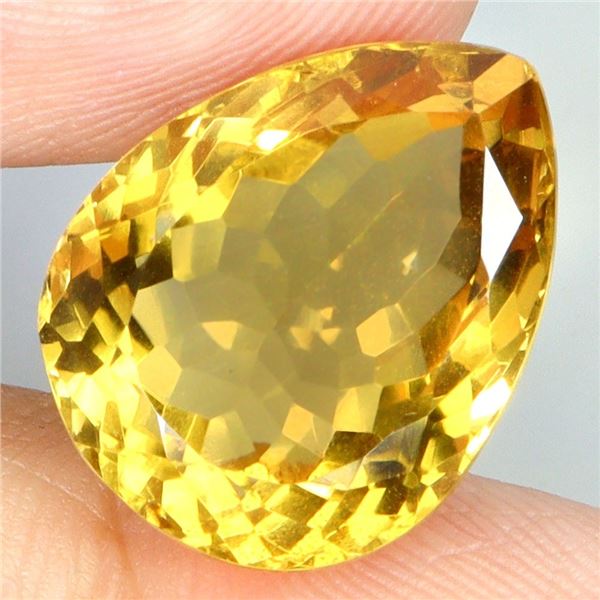 PEAR CUT UNHEATED TOP RICH YELLOW CITRINE BRAZIL 16.60 CARATS 18X14 mm - APPRAISED REPLACEMENT VALUE