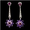 Image 1 : AMETHYST AND RHODOLITE GARNET EARRINGS IN 14K WHITE PLATED GOLD OVER 925 STERLING SILVER - APPRAISED