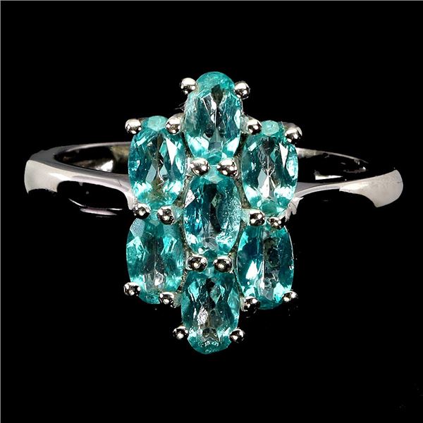 EXCEPTIONAL LOOKING PARAIBA BLUE TOPAZ RING IN 14K YELLOW PLATED GOLD OVER 925 STERLING SILVER - SIZ