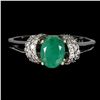 Image 1 : OVAL CUT 7X5 mm EMERALD RING IN 14K WHITE PLATED GOLD OVER 925 STERLING SILVER - SIZE 6.5 - APPRAISE
