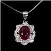 Image 1 : 8X6 mm OVAL CUT RUBY NECKLACE IN 14K WHITE PLATED GOLD OVER 925 STERLING SILVER - 18 INCHES LONG - A