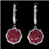 Image 1 : DIAMOND CUT MYANMAR ROUND CUT RUBY EARRINGS AND WHITE TOPAZ 2-TONE BLACK RHODIUM AND IN 14K WHITE PL