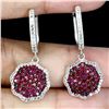 Image 2 : DIAMOND CUT MYANMAR ROUND CUT RUBY EARRINGS AND WHITE TOPAZ 2-TONE BLACK RHODIUM AND IN 14K WHITE PL