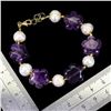 Image 3 : AMETHYST AND PEARL BRACELET IN 14K WHITE PLATED GOLD OVER 925 STERLING SILVER - 6.5 INCHES LONG - AP