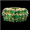 Image 1 : EXCEPTIONAL OVAL EMERALD RING IN 14K YELLOW PLATED GOLD OVER 925 STERLING SILVER - SIZE 8 - APPRAISE