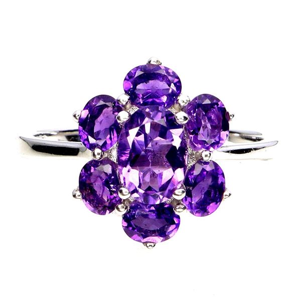 7X5 mm AMETHSYT RING IN 14K WHITE PLATED GOLD OVER 925 STERLING SILVER - SIZE 7.5 - APPRAISED REPLAC