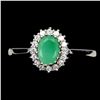 Image 1 : 7X5 mm OVAL CUT EMERALD RING IN 14K WHITE PLATED GOLD OVER 925 STERLING SILVER - SIZE 8 - APPRAISED 