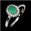 Image 2 : 7X5 mm OVAL CUT EMERALD RING IN 14K WHITE PLATED GOLD OVER 925 STERLING SILVER - SIZE 8 - APPRAISED 