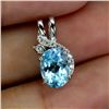 Image 2 : BIG 8X6 mm SWISS BLUE TOPAZ PENDANT IN 14K WHITE PLATED GOLD OVER 925 STERLING SILVER - SIZE 8 - APP