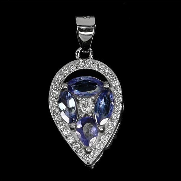 PEAR CUT TANZANITE PENDANT IN 14K WHITE PLATED GOLD OVER 925 STERLING SILVER - APPRAISED REPLACEMENT