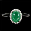 Image 1 : 8X6 mm OVAL CUT EMERALD RING IN 14K WHITE PLATED GOLD OVER 925 STERLING SILVER - SIZE 6 - APPRAISED 