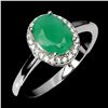 Image 2 : 8X6 mm OVAL CUT EMERALD RING IN 14K WHITE PLATED GOLD OVER 925 STERLING SILVER - SIZE 6 - APPRAISED 