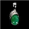 Image 1 : OVAL CUT 7X5 mm EMERALD PENDANT IN 14K WHITE PLATED GOLD OVER 925 STERLING SILVER - SIZE 8 - APPRAIS