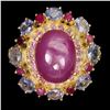 Image 1 : STUNNING HUGE 12X9 mm RUBY AND TANZANITE RING IN 14K YELLOW PLATED GOLD OVER 925 STERLING SILVER - S