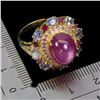 Image 2 : STUNNING HUGE 12X9 mm RUBY AND TANZANITE RING IN 14K YELLOW PLATED GOLD OVER 925 STERLING SILVER - S