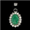 Image 1 : 7X5 mm OVAL CUT EMERALD PENDANT IN 14K WHITE PLATED GOLD OVER 925 STERLING SILVER - APPRAISED REPLAC