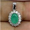 Image 2 : 7X5 mm OVAL CUT EMERALD PENDANT IN 14K WHITE PLATED GOLD OVER 925 STERLING SILVER - APPRAISED REPLAC