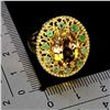 Image 3 : BIG 14X10 mm OVAL CUT CITRINE AND EMERALD IN 14K YELLOW PLATED GOLD OVER 925 STERLING SILVER - SIZE 