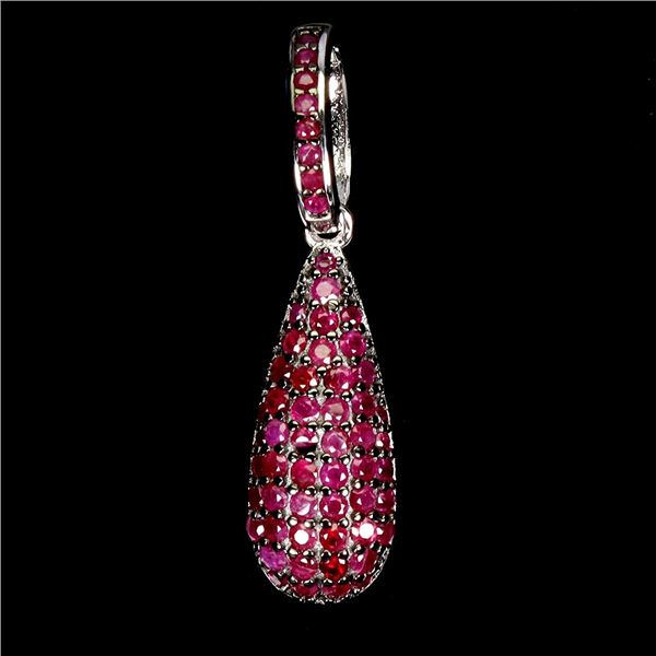 MYANMAR ROUND DIAMOND CUT RUBY PENDANT IN 2-TONE BLACK RHODIUM AND 14K WHITE PLATED GOLD OVER 925 ST