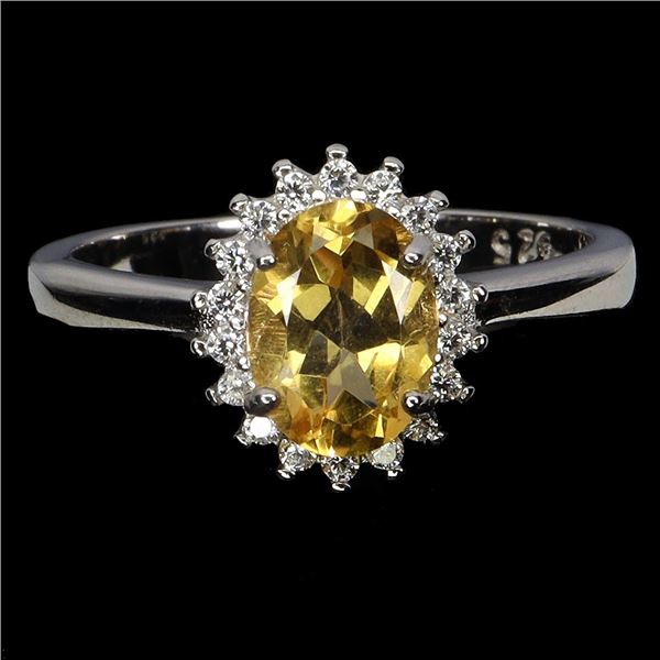 8X6 mm OVAL CUT CITRINE RING IN 14K YWLLOW PLATED GOLD OVER 925 STERLING SILVER - SIZE 7 - APPRAISED