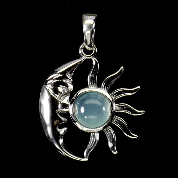 6 MM ROUND NATURAL CHALCEDONY PENDANT IN 14K WHITE PLATED GOLD OVER 925 STERLING SILVER