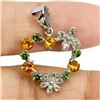 Image 2 : ROUND CITRINE AND CHROME DIOPSIDE PENDANT IN 14K WHITE PLATED GOLD OVER 925 STERLING SILVER - APPRAI