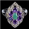 Image 1 : SOPHISTICATED EMERALD, AMETHYST AND SAPPHIRES RING IN 14K WHITE PLATED GOLD OVER 925 STERLING SILVER