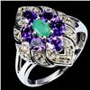 Image 2 : SOPHISTICATED EMERALD, AMETHYST AND SAPPHIRES RING IN 14K WHITE PLATED GOLD OVER 925 STERLING SILVER