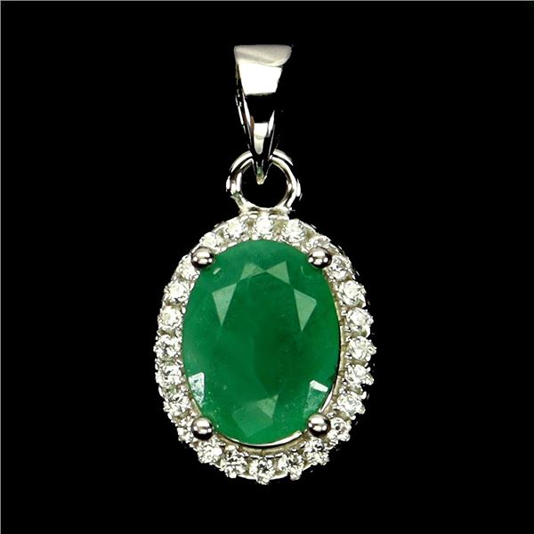 7X5 mm OVAL CUT EMERALD PENDANT IN 14K WHITE PLATED GOLD OVER 925 STERLING SILVER - APPRAISED REPLAC
