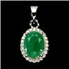 Image 1 : 7X5 mm OVAL CUT EMERALD PENDANT IN 14K WHITE PLATED GOLD OVER 925 STERLING SILVER - APPRAISED REPLAC