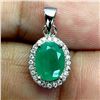 Image 2 : 7X5 mm OVAL CUT EMERALD PENDANT IN 14K WHITE PLATED GOLD OVER 925 STERLING SILVER - APPRAISED REPLAC