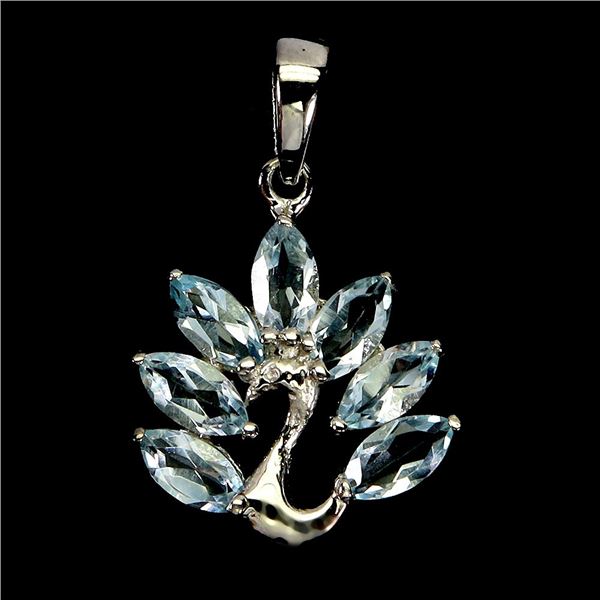 MARQUISE CUT SKYBLUE TOPAZ PEACOCK SHAPPED PENDANT IN 14K WHITE PLATED GOLD OVER 925 STERLING SILVER