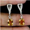 Image 2 : 8X6 mm OVAL CITRINE EARRINGS IN 14K WHITE PLATED GOLD OVER 925 STERLING SILVER - APPRAISED REPLACEME