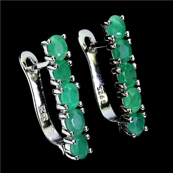 EMERALD EARRINGS IN 14K WHITE PLATED GOLD OVER 925 STERLING SILVER - APPRAISED REPLACEMENT VALUE CAD