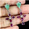 Image 2 : EMERALD AND RHODOLITE GARNET CROSS EARRINGS IN 14K WHITE PLATED GOLD OVER 925 STERLING SILVER - APPR