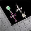 Image 3 : EMERALD AND RHODOLITE GARNET CROSS EARRINGS IN 14K WHITE PLATED GOLD OVER 925 STERLING SILVER - APPR