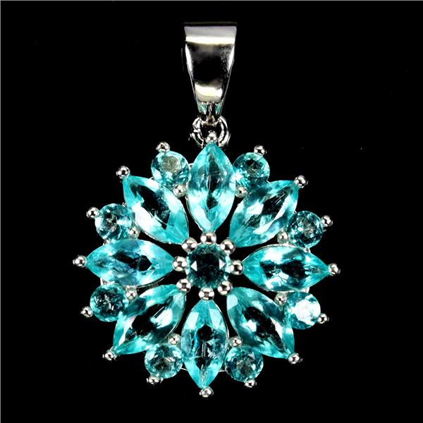 PARAIBA BLUE TOPAZ PENDANT IN 14K WHITE PLATED GOLD OVER 925 STERLING SILVER - APPRAISED REPLACEMENT