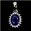 Image 1 : OVAL BLUE SAPPHIRE PENDANT IN 14K WHITE PLATED GOLD OVER 925 STERLING SILVER - APPRAISED REPLACEMENT