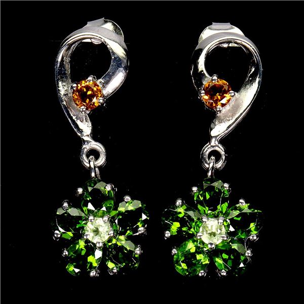 CHROME DIOPSIDE AND PERIDOT EARRINGS IN 14K YELLOW PLATED GOLD OVER 925 STERLING SILVER - APPRAISED 