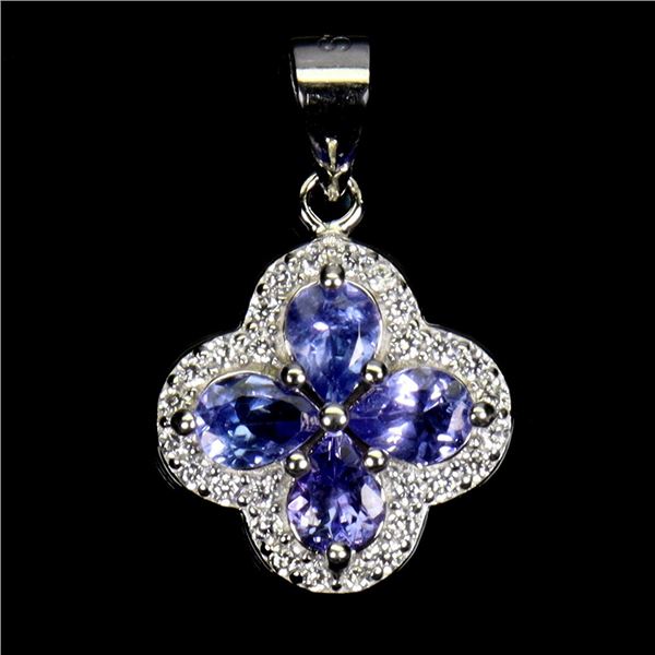 PEAR CUT 4X3 TANZANITE PENDANT IN 14K WHITE PLATED GOLD OVER 925 STERLING SILVER - APPRAISED REPLACE