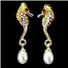 Image 1 : MYANMAR RUBY AND PEARL SEAHORSE EARRINGS IN 14K 2 TONE WHITE AND YELLOW PLATED GOLD OVER 925 STERLIN