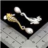 Image 3 : MYANMAR RUBY AND PEARL SEAHORSE EARRINGS IN 14K 2 TONE WHITE AND YELLOW PLATED GOLD OVER 925 STERLIN