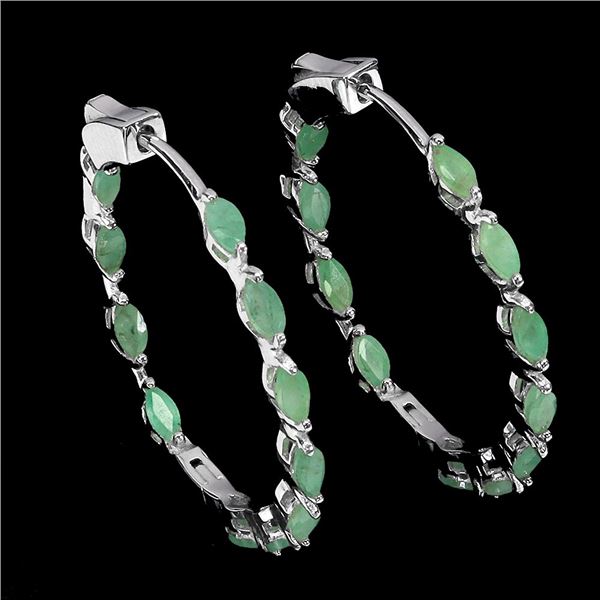 MARQUISE CUT 6X4 mm EMERALD EARRINGS IN 14K WHITE PLATED GOLD OVER 925 STERLING SILVER - APPRAISED R