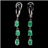 Image 1 : UNIQUE HIGH VALUE EMERALD EARRINGS IN 14K WHITE PLATED GOLD OVER 925 STERLING SILVER - 6.7 INCHES - 