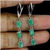Image 2 : UNIQUE HIGH VALUE EMERALD EARRINGS IN 14K WHITE PLATED GOLD OVER 925 STERLING SILVER - 6.7 INCHES - 